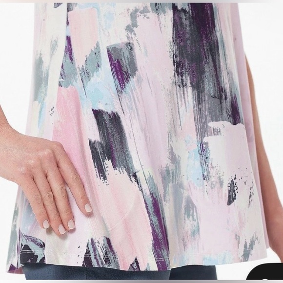 LOGO by Lori Goldstein Multicolor Brushstroke Short Sleeve Tee Size Large - Picture 3 of 7